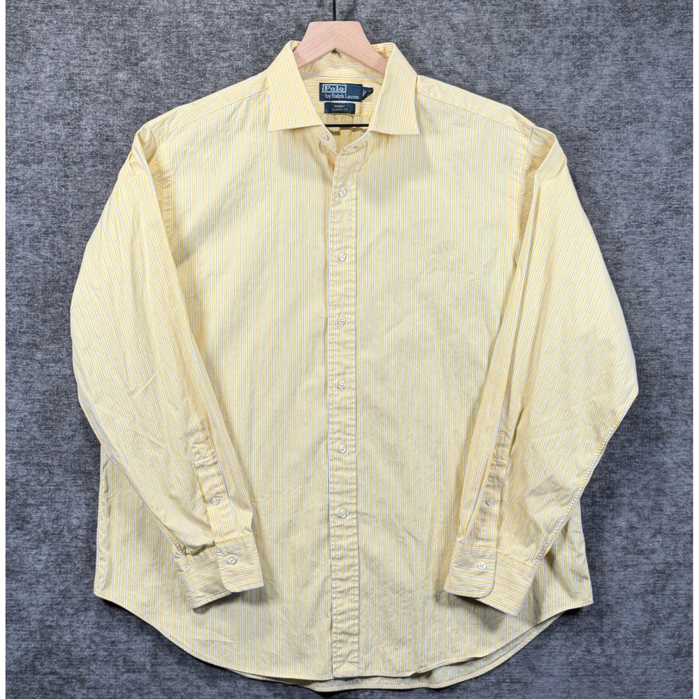 Polo Ralph Lauren Regent Shirt Mens 18 36/37 Classic Fit Yellow Blue Stripe